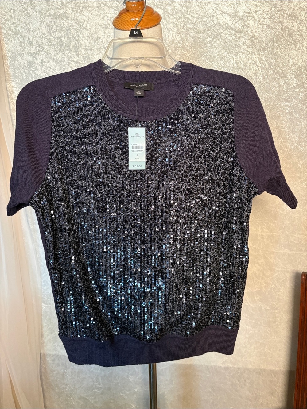 Ann Taylor Sequin Front Knit Top Size SP NWT